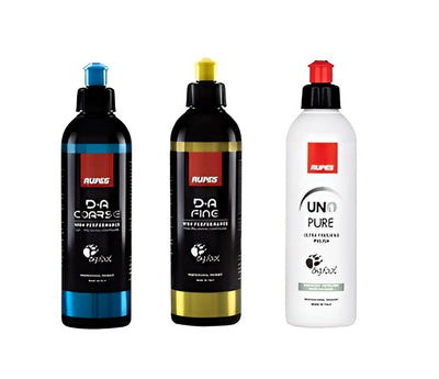 KIT PASTE 3 FASI LUCIDATURA COMPLETA RUPES DA COARSE + DA FINE PASTA + UNO PURE 3 X 250 ML